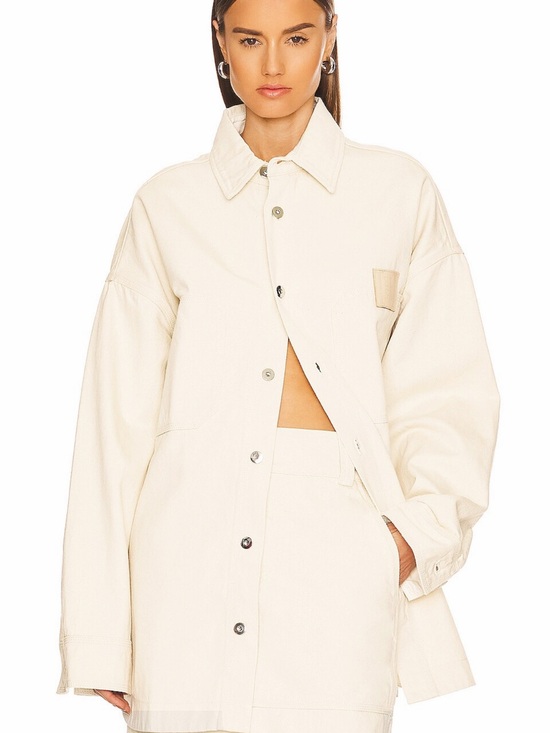 Helsa Tops - Helsa Ecru Cotton Denim Relaxed Long Sleeve Button Up Overshirt Shacket M/L NWT
